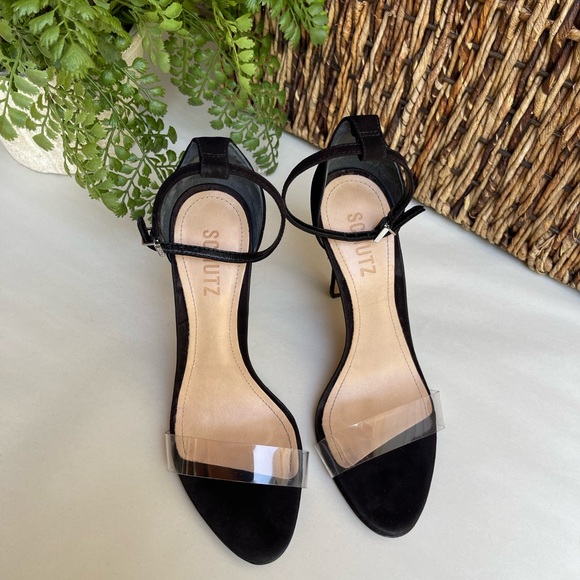 SCHUTZ black suede Ankle strap clear strap On top Sandal Size  6.5 womens - Picture 5 of 13